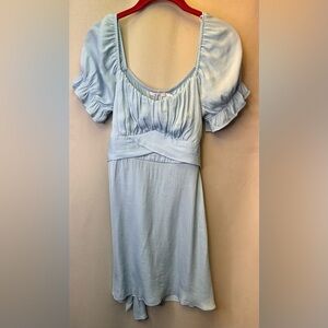Mi Ami Madilyn Tie Back Satin Mini Dress Size Medium in Light Blue